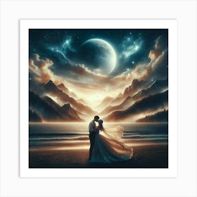 love under the moon by the sea Art Print