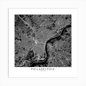Philadelphia Black And White Map Square Art Print