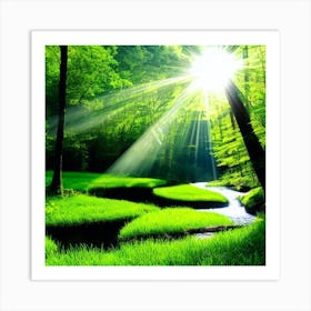 Rays Of Sunshine In The Forest Art Print