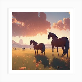 Field Landscape With Horses On It Unreal Engine Greg Rutkowski Loish Rhads Beeple Makoto Shink (1) Art Print