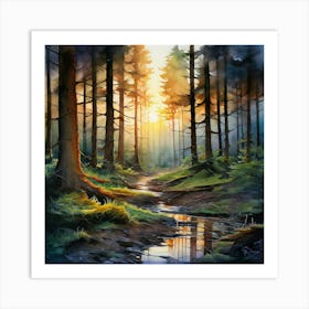 Sunrise In The Forest Art Print