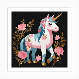 Unicorn With Flowers 1 Art Print