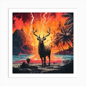 Deer On The Beach 1 Art Print