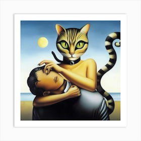 Cat And Man Art Print