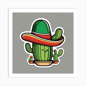 Mexico Cactus With Mexican Hat Sticker 2d Cute Fantasy Dreamy Vector Illustration 2d Flat Cen (2) Art Print