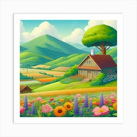 Flowers Near The House In The Countryside Art Print