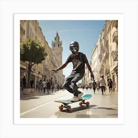 Skateboarder In A City paintings Art Print