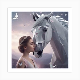 Girl Kissing A Horse Art Print