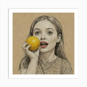 Girl With An Orange 3 Art Print