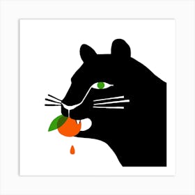 Big Cat Eating An Orange Square Art Print