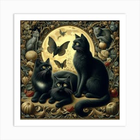 Black Cats At The Moon Art Print