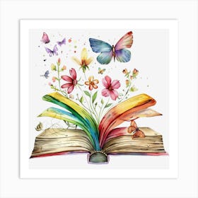 Watercolor Rainbow Book With Flower And Butterfly Art Print