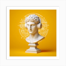 Bust Of A Man With Headphones Art Print