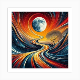 Winding Road Moon Tree 2 1 Art Print