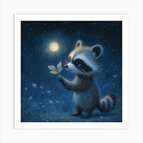 Curious Raccoon with Heart Leaf Backdrop 3 Art Print