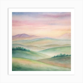 Watercolor Of Hills Art Print