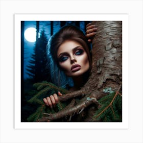 Beautiful Woman In The Forest Art Print
