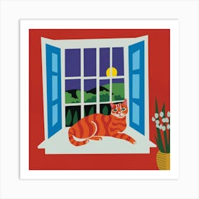 Matisse Inspired Open Window Cat Art Print 7 Art Print