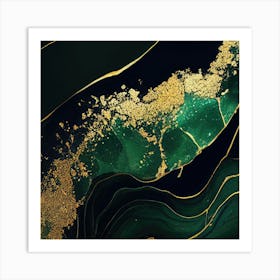 Gold And Green Abstract Painting Art Print