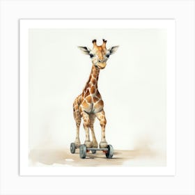 Giraffe On Skateboard 1 Art Print