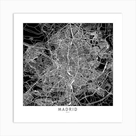 Madrid Black And White Map Square Art Print