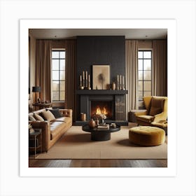 Living Room With A Fireplace Art Print