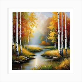 Autumn Trees By The River 2 Art Print