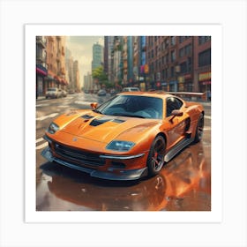 Orange Sports Car In The City Art Print