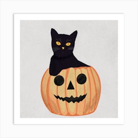 Black Cat In Pumpkin Art Print