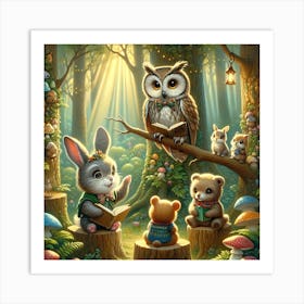 Owl's Class In The Forest AI Art Print