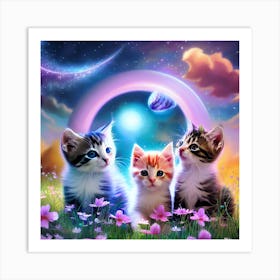 Kittens On The Moon Art Print