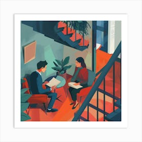 Illustration Of A Business Meeting 2 Art Print