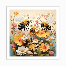 Bees And Flowers Art Print