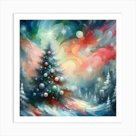 Christmas Tree In The Snow 1 Art Print