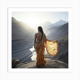 An Indian Woman Embodying Maa Durga Clad In An Intricately Designed Sari And Grasping A Trisul Jou Art Print