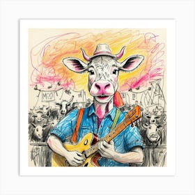 Cow Playing Guitar 9 Art Print