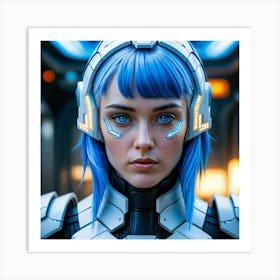 Futuristic Girl With Blue Hair Art Print