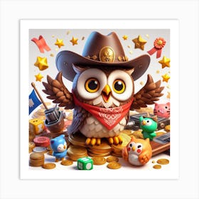 Owl In A Cowboy Hat Art Print