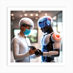 Robot And A Human In A Hospital Art Print