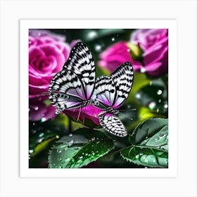 Butterflies On Roses 2 Art Print