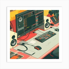 Music Studio Illustration Art Print