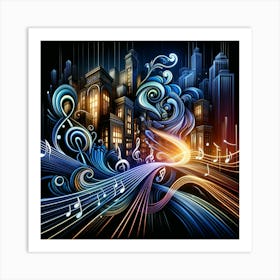 A Dynamic, Abstract Representation Of A Cityscape In The Art Nouveau Style, Characterized By Elegant, Flowing Lines And Natural Forms 1 Art Print