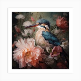 Kingfisher In Flowers Art Print