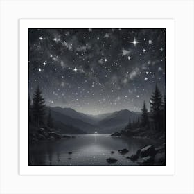 Night Sky Over Lake 2 Art Print