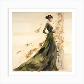 Woman In A Green Dress 4 Art Print