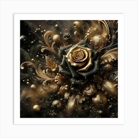 Black And Gold Rose Art Print