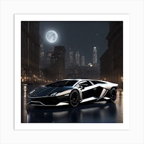 2024 Lamborghini Avendor Black And Gray With A Nighttime Downtown Background And Moonlight Landsca Art Print