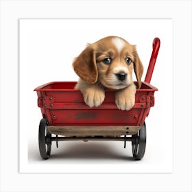 Little Red Wagon Puppy Art Print