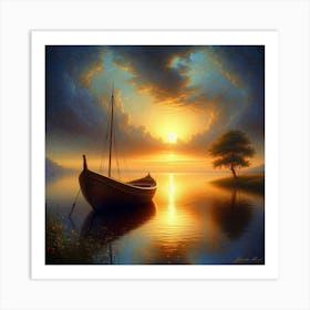 Sunset Boat Art Print