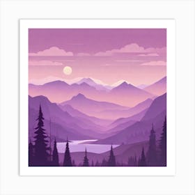 Misty mountains background in purple tone 22 Art Print